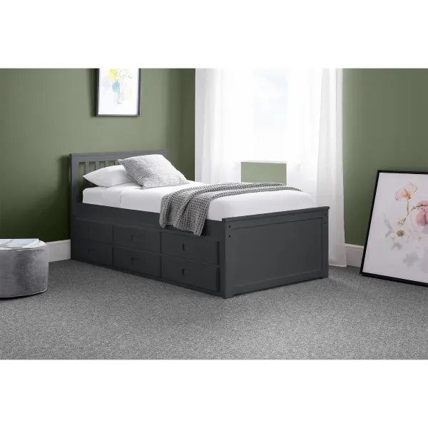 Maisie Bed With Underbed And Drawers in Anthracite Finish | Home Divine