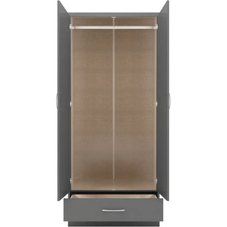 Nevada 2 Door 1 Drawer Wardrobe Bedroom Set Grey Gloss - Home Divine