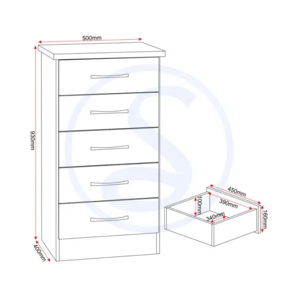 Organize Your Space with Nevada 5 Drawer Narrow Chest