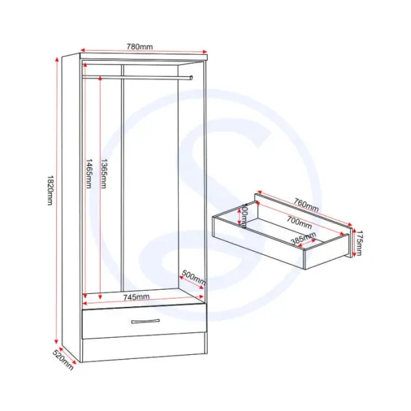Nevada Mirrored 2 Door 1 Drawer Wardrobe | Home Divine