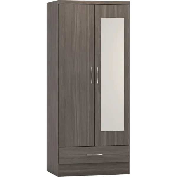 Nevada Mirrored 2 Door 1 Drawer Wardrobe | Home Divine