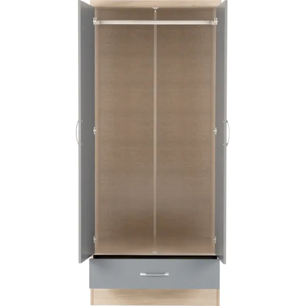 Nevada Mirrored 2 Door 1 Drawer Wardrobe | Home Divine