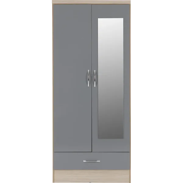 Nevada Mirrored 2 Door 1 Drawer Wardrobe | Home Divine