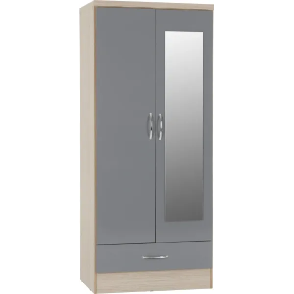 Nevada Mirrored 2 Door 1 Drawer Wardrobe | Home Divine