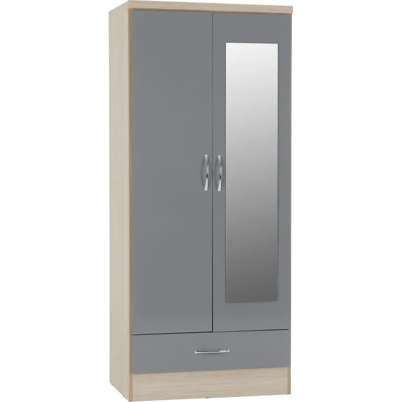 Nevada Mirrored 2 Door 1 Drawer Wardrobe | Home Divine