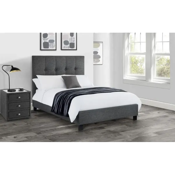 Sorrento High Headboard Bed Double 4ft6, Slate Linen | Home Divine