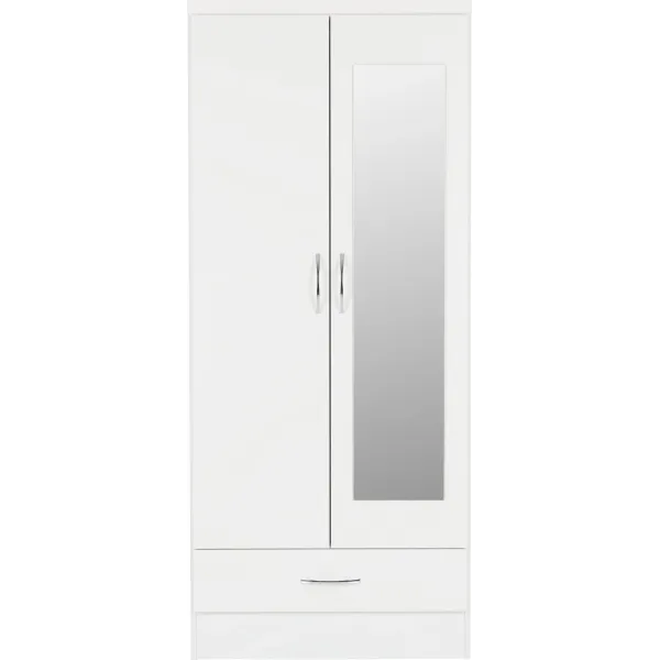 Nevada Mirrored 2 Door 1 Drawer Wardrobe | Home Divine