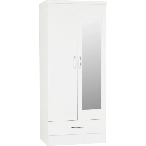 Nevada Mirrored 2 Door 1 Drawer Wardrobe | Home Divine