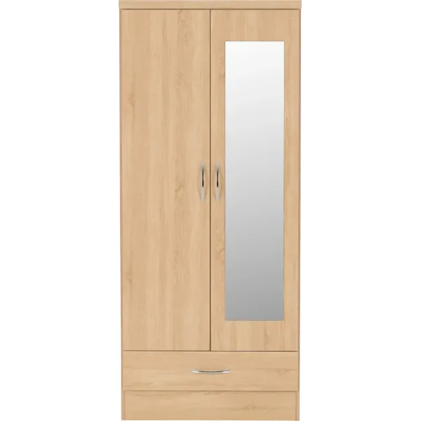 Nevada Mirrored 2 Door 1 Drawer Wardrobe | Home Divine