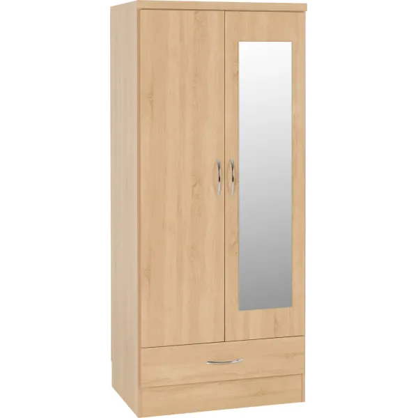Nevada Mirrored 2 Door 1 Drawer Wardrobe | Home Divine