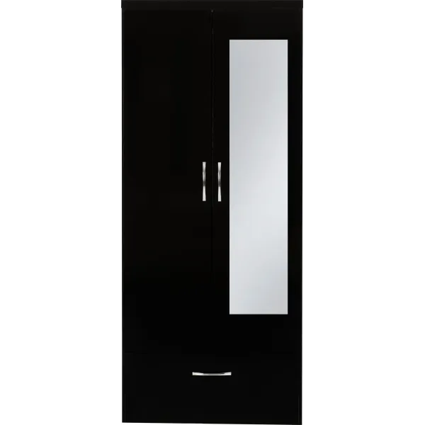 Nevada Mirrored 2 Door 1 Drawer Wardrobe | Home Divine
