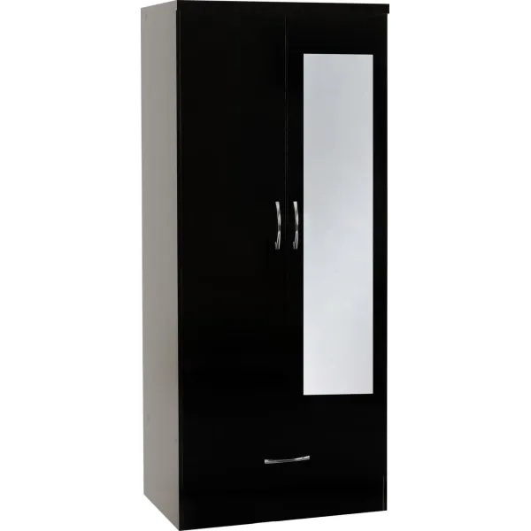 Nevada Mirrored 2 Door 1 Drawer Wardrobe | Home Divine