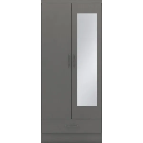 Nevada Mirrored 2 Door 1 Drawer Wardrobe | Home Divine
