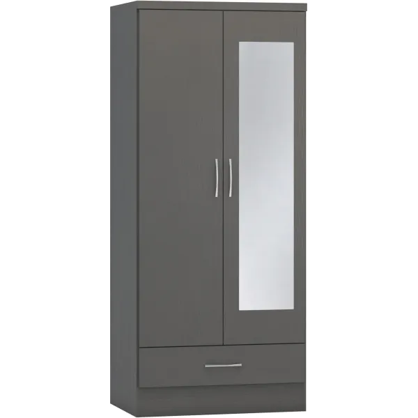 Nevada Mirrored 2 Door 1 Drawer Wardrobe | Home Divine