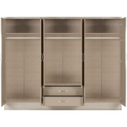 Nevada 6 door wardrobe internal storage showing shelves and hanging rail