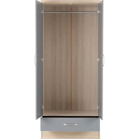 Home Divine Nevada 2 Door 1 Drawer Wardrobe Bedroom Set 3D Effect Grey