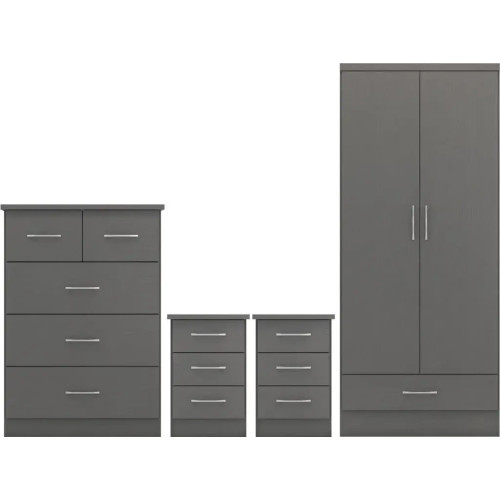 Nevada 2 Door 1 Drawer Wardrobe Bedroom Set 3D Effect Grey