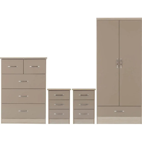 Home Divine Nevada 2 Door 1 Drawer Wardrobe Bedroom Set 3D Effect Grey