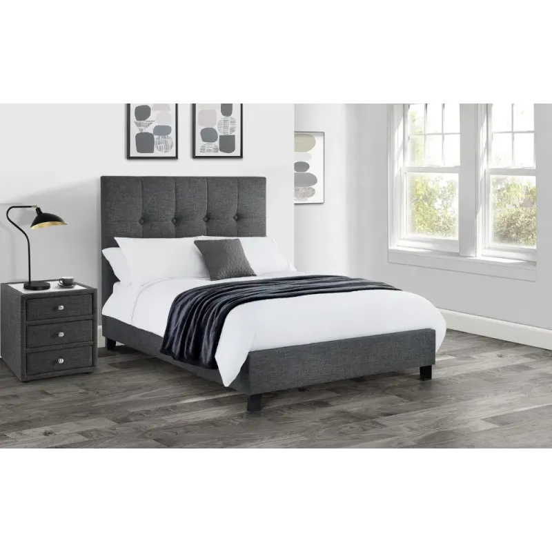 Sorrento High Headboard Bed Double 6ft, Slate Linen | Home Divine