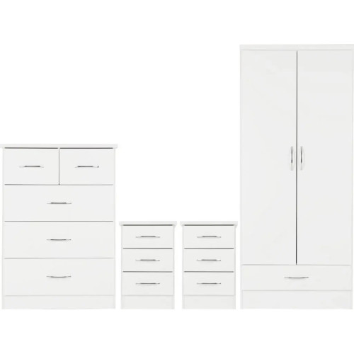Nevada 2 Door 1 Drawer Wardrobe Bedroom Set White Gloss