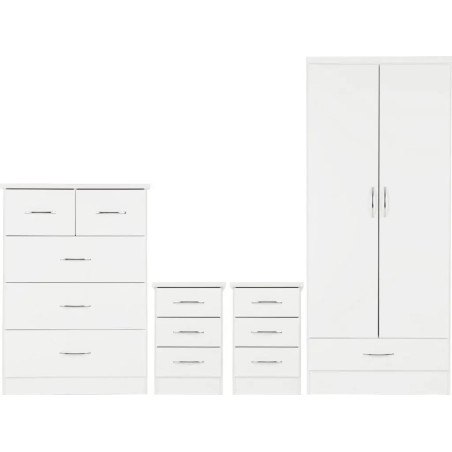Nevada 2 Door 1 Drawer Wardrobe Bedroom Set White Gloss