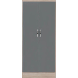 Nevada 2 Door All Hanging Wardrobe Grey Gloss/Light Oak Effect Veneer doors closed