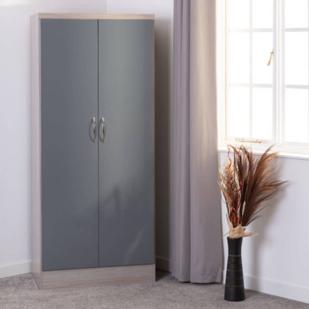 Nevada 2 Door All Hanging Wardrobe Grey Gloss/Light Oak Effect Veneer front room view