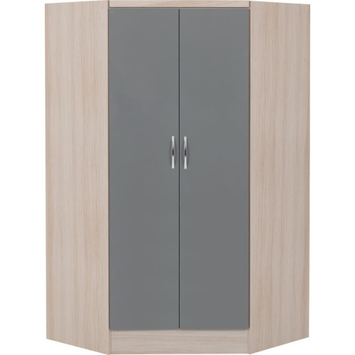 copy of Nevada 2 Door Corner Wardrobe Grey Gloss/Light Oak Effect Veneer