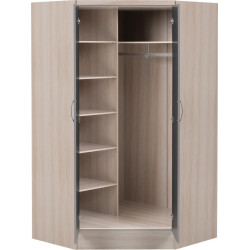Nevada 2 Door Corner Wardrobe Grey Gloss/Light Oak Effect Veneer internal