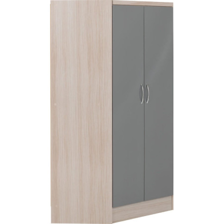 Nevada 2 Door Corner Wardrobe Grey Gloss/Light Oak Effect Veneer panel
