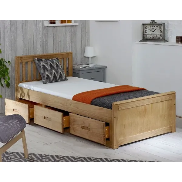 Mission Waxed Pine Wooden Storage Bed with Drawers - Home Divine