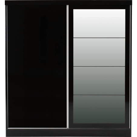 Nevada 2 Door Mirrored Sliding Door Wardrobe Black Gloss - Home Divine
