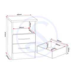 Nevada 2 Drawer Bedside White Gloss - Home Divine