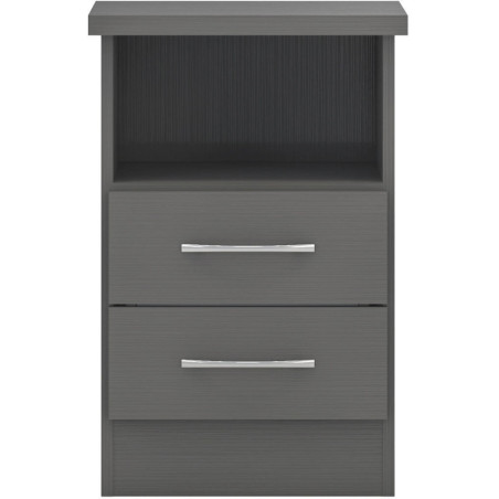 Nevada 2 Drawer Bedside Oyster Gloss/Light Oak Effect Veneer