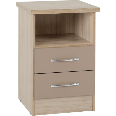 Nevada 2 Drawer Bedside Oyster Gloss/Light Oak Effect Veneer