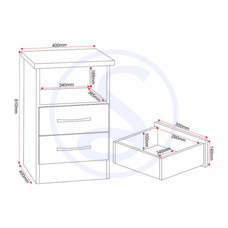 Nevada 2 Drawer Bedside Oyster Gloss/Light Oak Effect Veneer