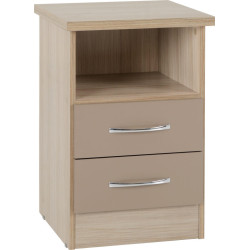 Nevada 2 Drawer Bedside Oyster Gloss/Light Oak Effect Veneer