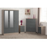 Nevada 3 Door 2 Drawer Mirrored Wardrobe Bedroom Set Grey Gloss/Light Oak Effect Veneer