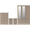 Nevada 3 Door 2 Drawer Mirrored Wardrobe Bedroom Set Grey Gloss/Light Oak Effect Veneer