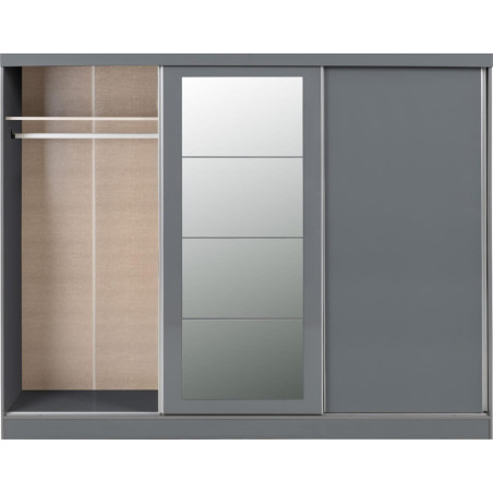 Nevada 3 Door Sliding  Door Wardrobe Black Gloss 243 cm Wide