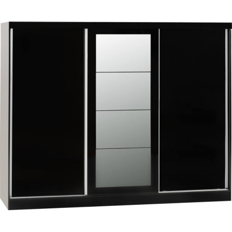 Nevada 3 Door Sliding  Door Wardrobe Black Gloss 243 cm Wide