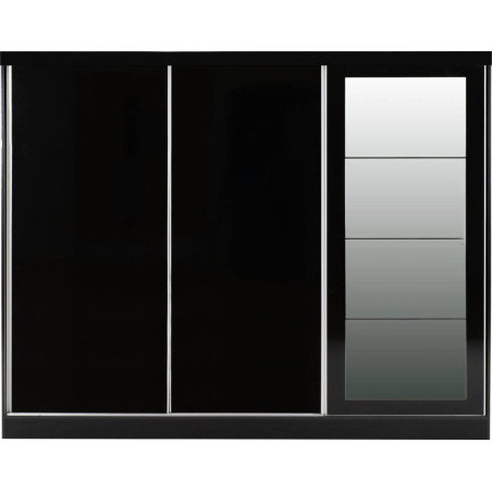 Nevada 3 Door Sliding  Door Wardrobe Black Gloss 243 cm Wide