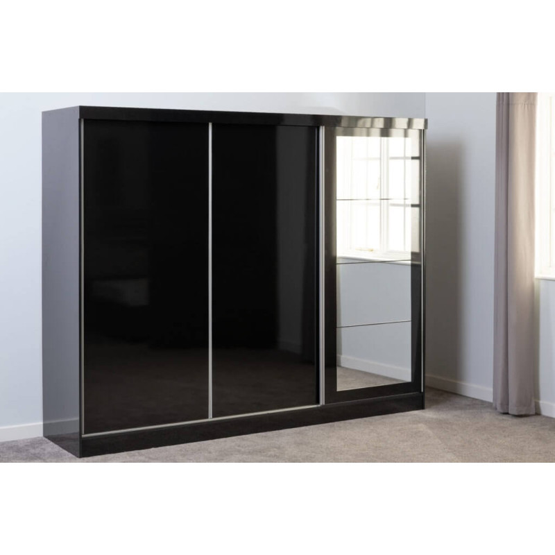 Nevada 3 Door Sliding  Door Wardrobe Black Gloss