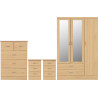 Nevada 3 Door 2 Drawer Mirrored Wardrobe Bedroom Set Oyster Gloss/Light Oak Effect Veneer