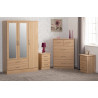Nevada 3 Door 2 Drawer Mirrored Wardrobe Bedroom Set Oyster Gloss/Light Oak Effect Veneer