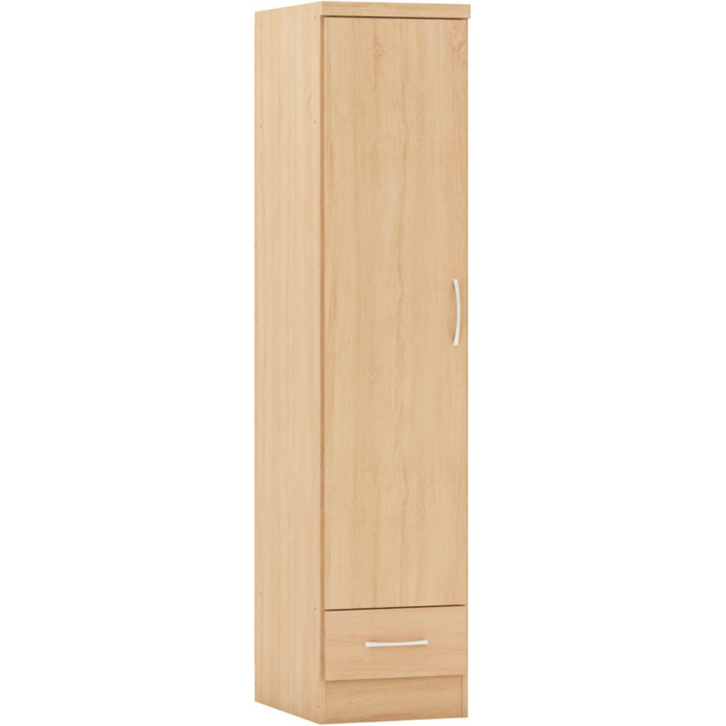 Nevada 1 Door 1 Drawer Wardrobe Grey Gloss/Light Oak Effect Veneer - Home Divine