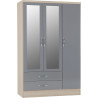 Nevada 3 Door 2 Drawer Mirrored Wardrobe Bedroom Set Oyster Gloss/Light Oak Effect Veneer