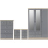 Nevada 3 Door 2 Drawer Mirrored Wardrobe Bedroom Set 3D Effect Grey