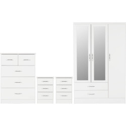Nevada 3 Door 2 Drawer Mirrored Wardrobe Bedroom Set 3D Effect Grey