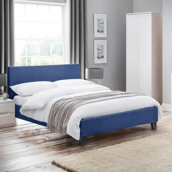 Rialto Dark Blue Linen Fabric Bed Frame - Elevate Your Bedroom | Home Divine